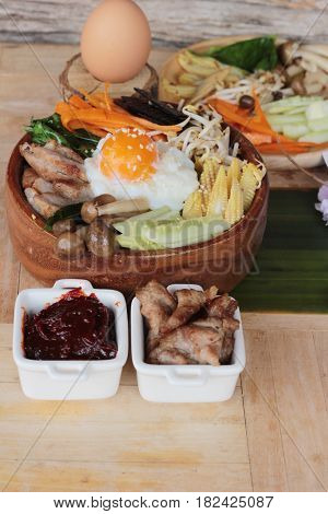 Bibimbap korean food is delicious with sauce