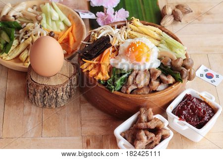 Bibimbap korean food is delicious with sauce