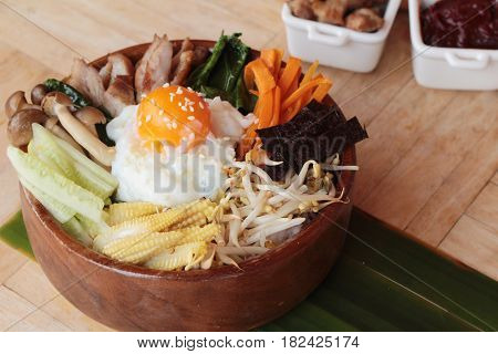 Bibimbap korean food is delicious with sauce