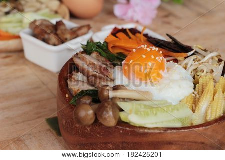 Bibimbap korean food is delicious with sauce