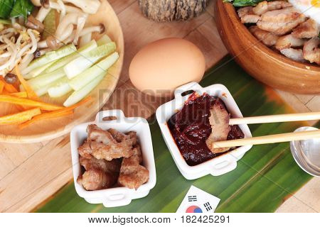 Bibimbap korean food is delicious with sauce