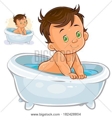Vector illustration of small child take a bath isolated on white