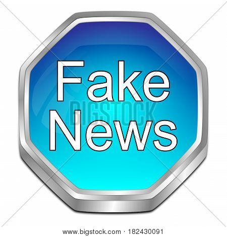 glossy blue Fake News button - 3D illustration