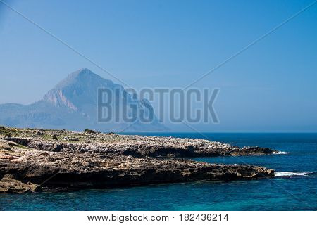 Italy island Sicily coast landscape with blue sky