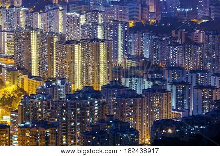 Hong Kong Tuen Mun downtown at night