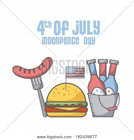 hamburger sausage and bucket with beer bottles icon over white background. usa independence day concept. colorful design. vector illustration