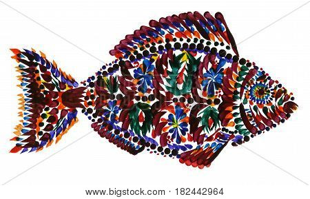 Colorful hand painted fish on white background