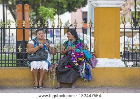 valladolid Mexico 13th March 2017: woman doing handicraft work in a park