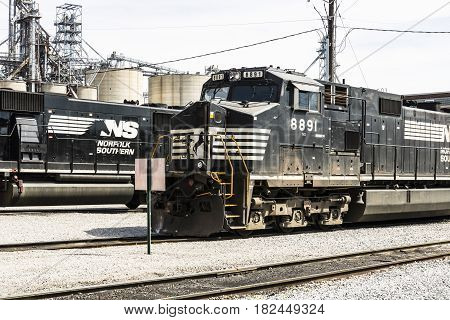 Fort Wayne - Circa April 2017: Norfolk Southern Railway Engine Train. NS is a Class I railroad in the US and is listed as NSC VII