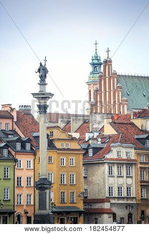 Zygmunt Column Monument In The City Center Of Warsaw, Poland