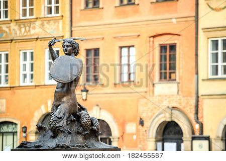 Mermaid Statue In The City Center Of Warsaw, Poland