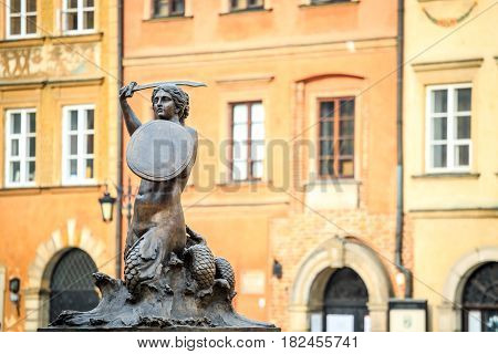 Mermaid Statue In The City Center Of Warsaw, Poland