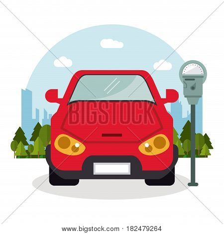 car vehicle auto payment machine parking zone park space road sign street icon. Colorful and flat design. Vector illustration