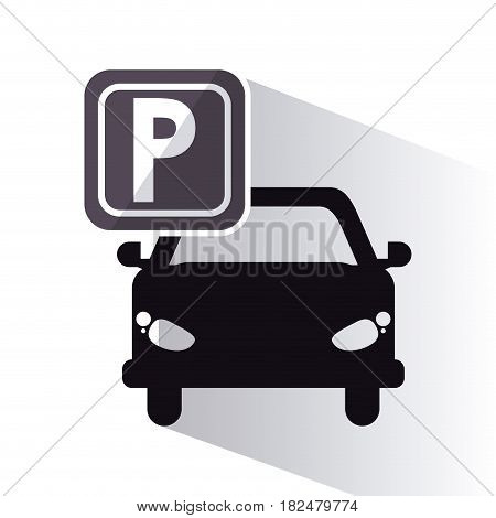 car vehicle auto parking zone park space road sign street icon. black white and isolated design. Vector illustration