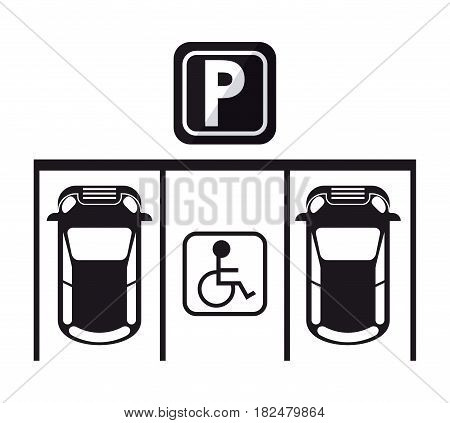 car vehicle auto parking zone park space road sign street icon. black white and isolated design. Vector illustration