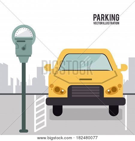 car vehicle auto payment machine parking zone park space road sign street icon. Colorful and flat design. Vector illustration
