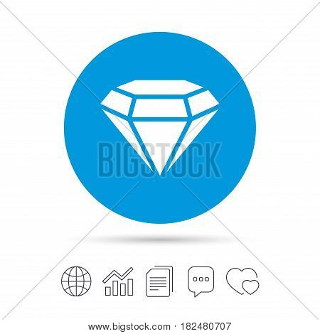 Diamond sign icon. Jewelry symbol. Gem stone. Copy files, chat speech bubble and chart web icons. Vector
