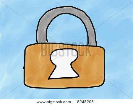 abstract hand draw sketch doodle master key isolate on blue background illustration watercolor paint style digital art children cartoon book style