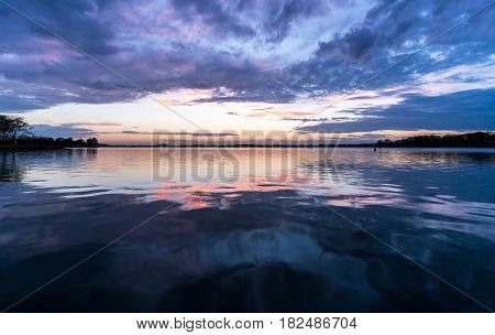 The calm and warm evening on Lake Norman just after sun set. Conveniently located close to Charlotte, North Carolina.