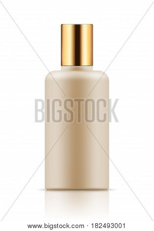Empty and clean white bottle with cap for body lotion. Realistic 3d blank template plastic container for cream. Mock-up of package for cosmetic product. Vector illustration.