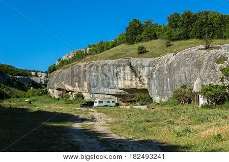 Scenery for the film's shooting Diamonds of Stalin at Cave City in the Cherkez-Kermen Valley, Crimea