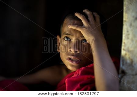Little monk Myanmar Looking with hope of novice or monk in Myanmar for in nice life