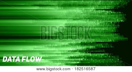 Vector abstract big data visualization. Green flow of data as numbers strings. Information code representation. Cryptographic analysis. Bitcoin, blockchain transfer. Stream of encoded data.