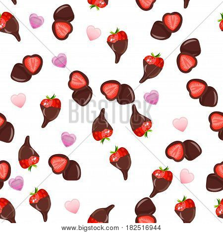 Very high quality original trendy vector seamless pattern with a strawberry in chocolate