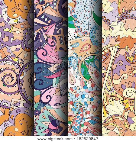 Set Of Tracery Colorful Seamless Patterns.