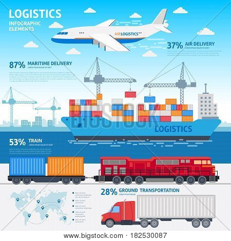 Logistics and transportation infographic elements flat vector illustration - stock graphic