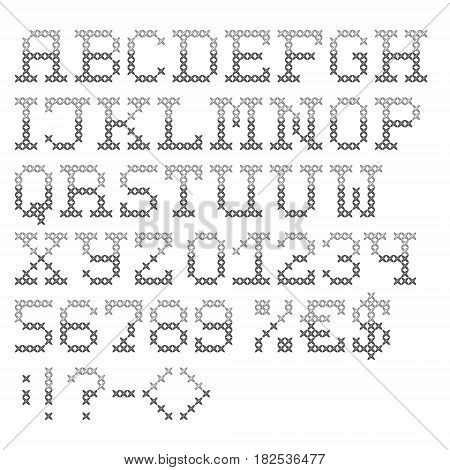 Grey Cross Stitched Font. Handmade Characters