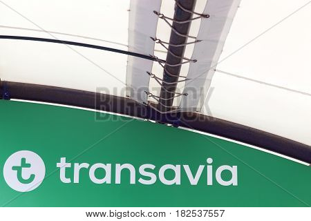 Lyon, France - March 21 2017: Transavia is a Dutch low-cost airline and a wholly owned subsidiary of KLM and therefore part of the Air France-KLM group