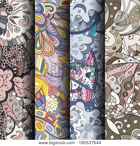 Set Of Tracery Colorful Seamless Patterns.