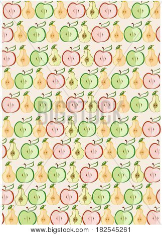 Seamless fruit pattern - apple and pear fruit illustration