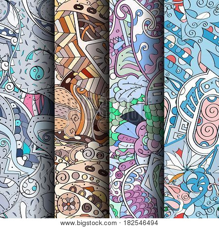 Set Of Tracery Colorful Seamless Patterns.
