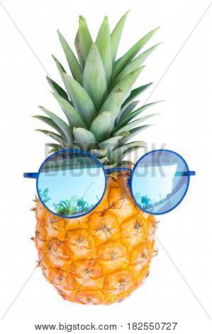Pinapple in sunglasses isolated on white background