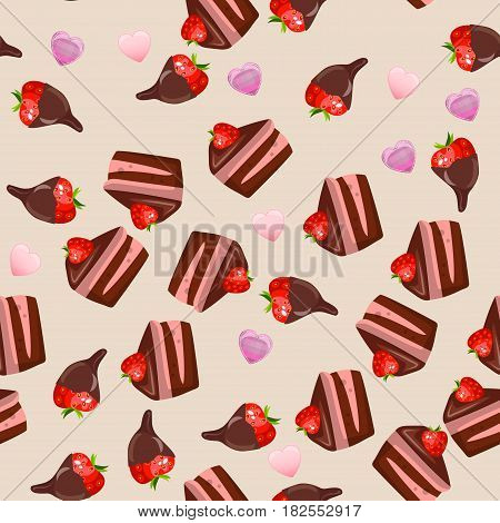 Very high quality original trendy vector seamless pattern with a strawberry in chocolate