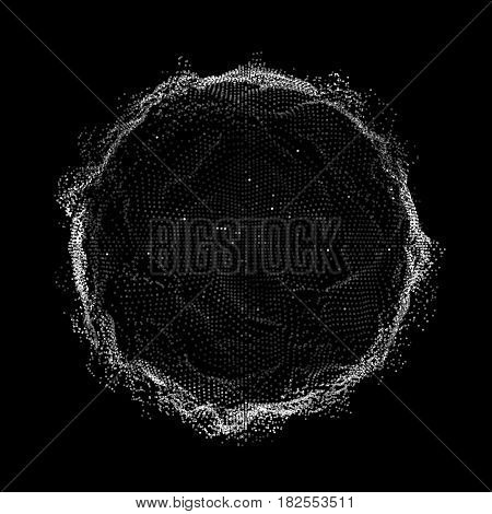 Abstract grayscale vector mesh background. Point array. Ring of glowing points. Futuristic technology style. Monochrome. Elegant background for business presentations.