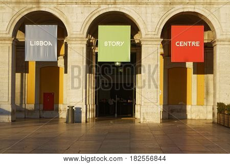 Lisbon, Portugal, April 5, 2017 : Arcades Of Praca Do Comercio (commerce Square). After The Earthqua