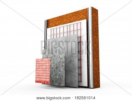 3d render thermal insulation of walls Polystyrene, Heating, Blind, Dowels, Polyurethane,