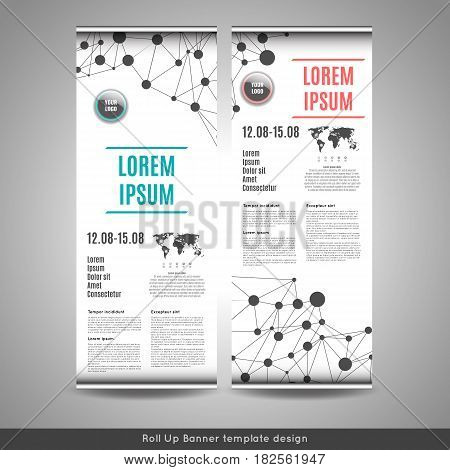 Roll Up banner layout template design with connection background. Flyer or brochure cover design. Stock vector.