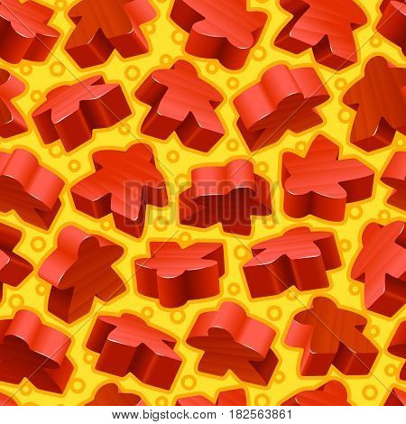 Vector board games background of red meeples. Seamless pattern of wooden pieces for gift wrapping or wallpaper