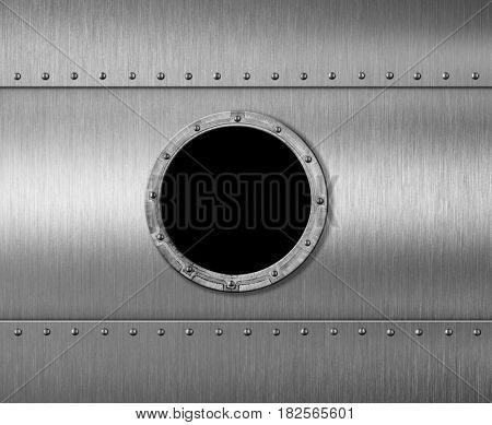 metal submarine or spaceship porthole window 3d illustration