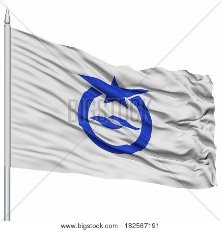 Otsu Capital City Flag on Flagpole, Prefecture of Japan, Isolated on White Background