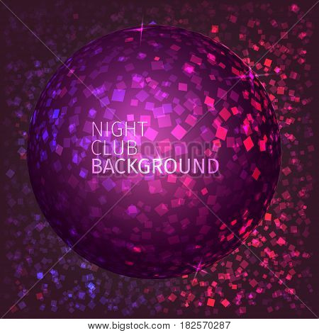 Vector disco ball illustration. Night club dark background.