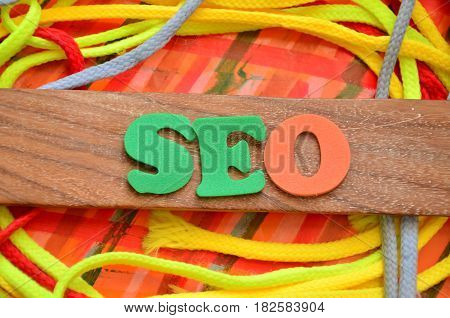 WORD SEO ON A  ABSTRACT COLORFUL BACKGROUND