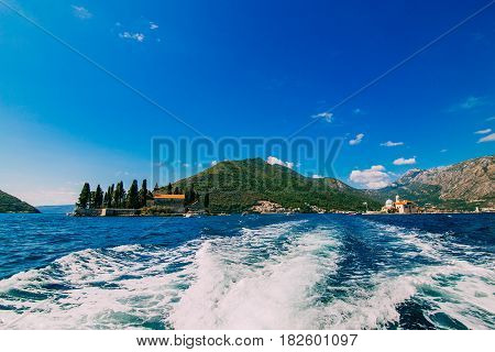 The island of Gospa od Skrpela in the Boko-Kotorsky Gulf near the town of Perast in Montenegro.
