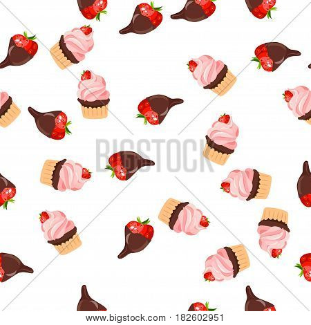 Very high quality original trendy vector seamless pattern with a strawberry chocolate pancake