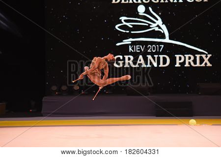 Gymnast Perform At Rhythmic Gymnastics Competition