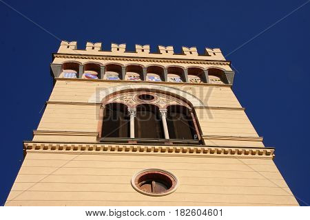Arenzano Italy - The main tower of the castle of medieval origin restored in the early 900's of the Duchess 